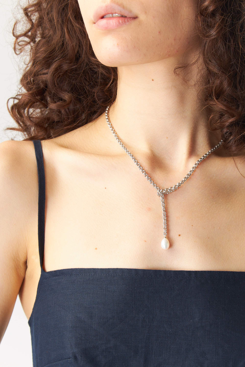 Pearl drop chain necklace