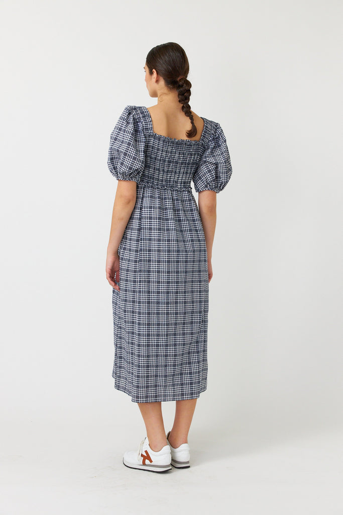 Gingham shirred dress